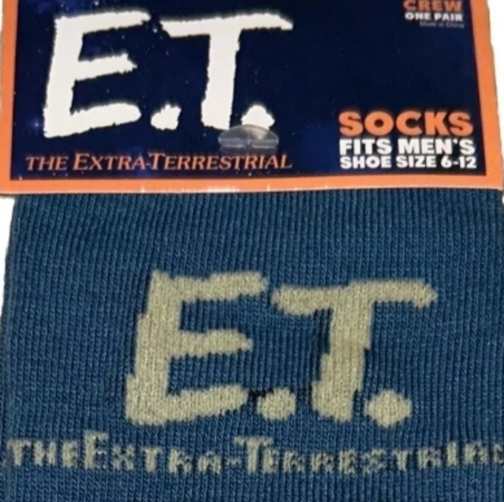 4/$25 E.T. Themed Novelty Crew Socks in Blue and Black Unisex New ET The Movie - Picture 3 of 5